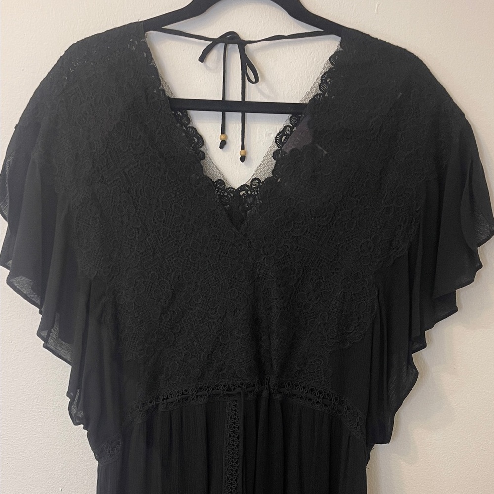 Hale Bob Black Lace Adjustable Tie Empire Dress Large PTP 20”-22” Length 40”EUC - Picture 4 of 12
